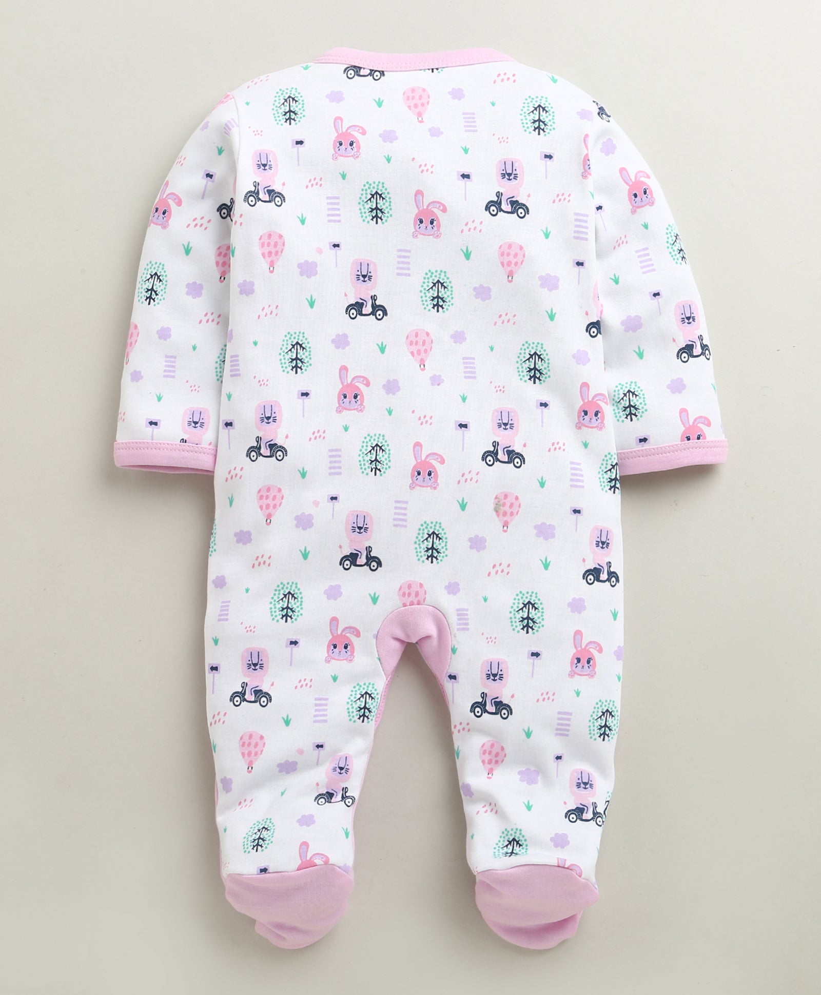 White & Lilac Baby Girls Full Sleeves Cotton Sleepsuit