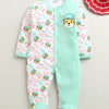 White & Mint Green Baby Boys Full Sleeves Cotton Sleepsuit