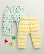 Bumzee Sky Blue & Yellow Animal Print Diaper Pants, Pack of 2, 100% Cotton