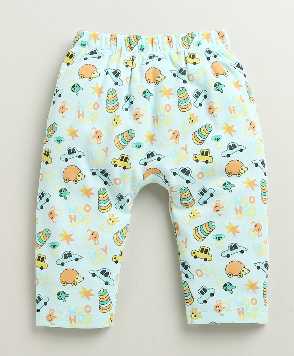 Bumzee Sky Blue & Yellow Animal Print Diaper Pants, Pack of 2, 100% Cotton