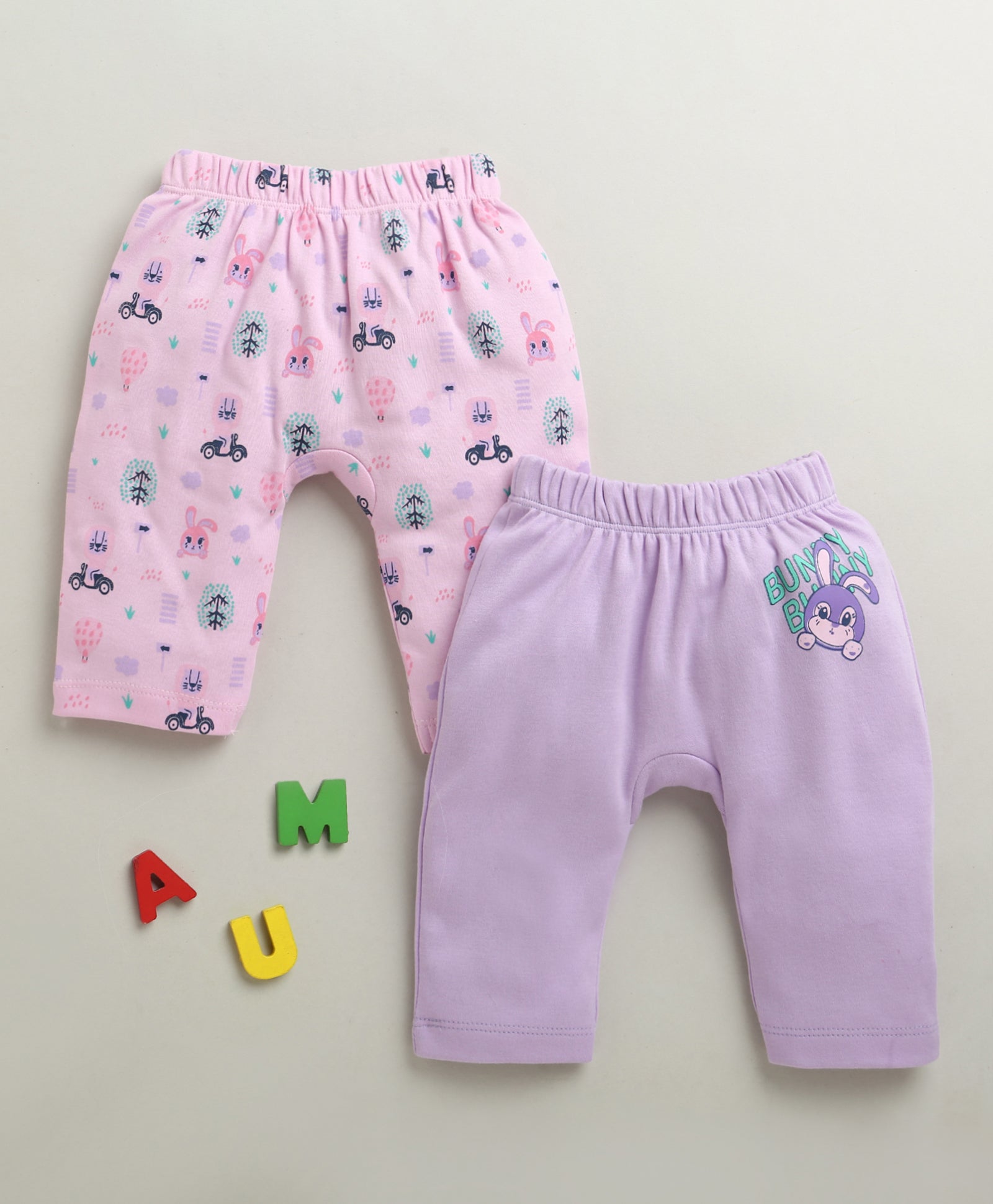 Lilac & Lavender Baby Girls Diaper Pants / Leggings / Pyjamas Pack Of 2