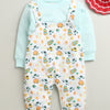 White & Sky Blue Baby Boys Full Sleeves Cotton Dungaree Set