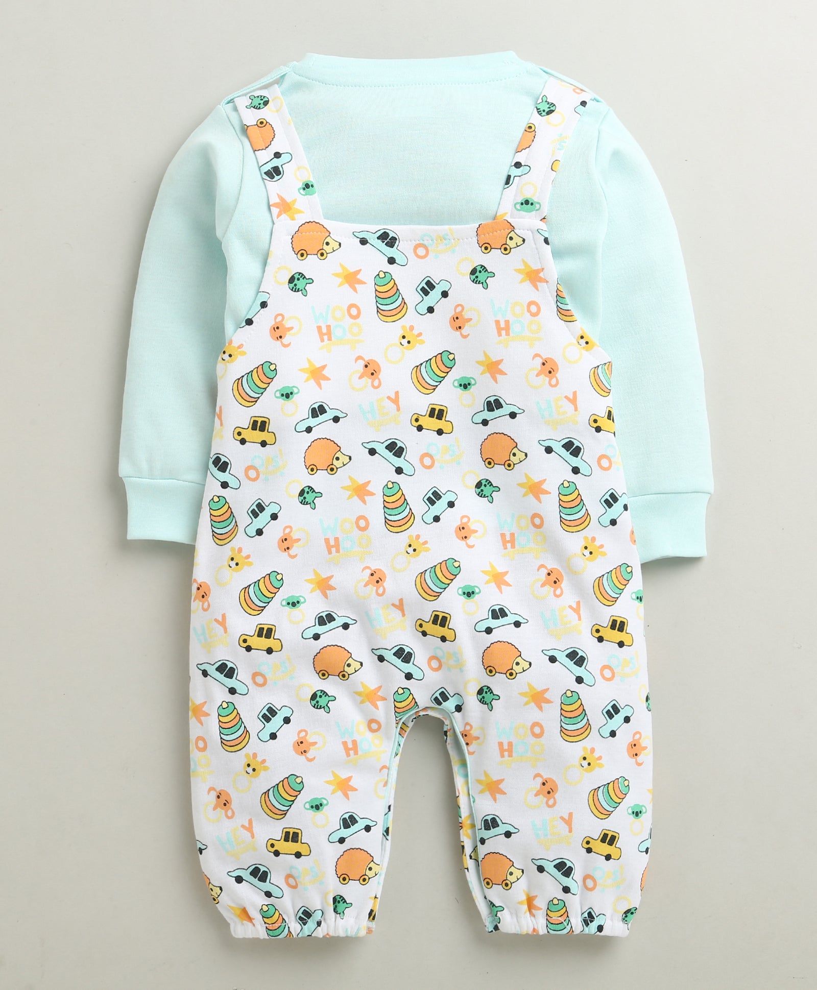 White & Sky Blue Baby Boys Full Sleeves Cotton Dungaree Set