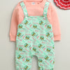 Mint Green & Peach Baby Girls Full Sleeves Cotton Dungaree Set