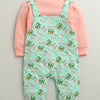 Mint Green & Peach Baby Girls Full Sleeves Cotton Dungaree Set