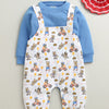 White & Blue Baby Boys Full Sleeves Cotton Dungaree Set