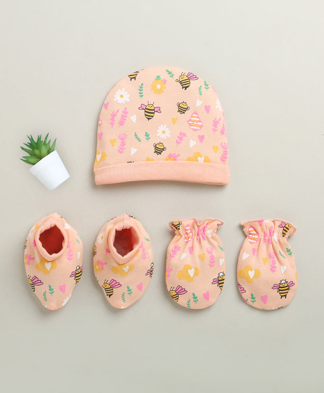 Peach Girls Cotton Cap Mitten Bootie Set