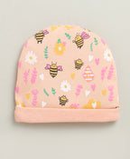 Bumzee Peach Animal Print Cap, Mitten & Bootie Set, 100% Cotton, with Mittens (Style Peb10934)