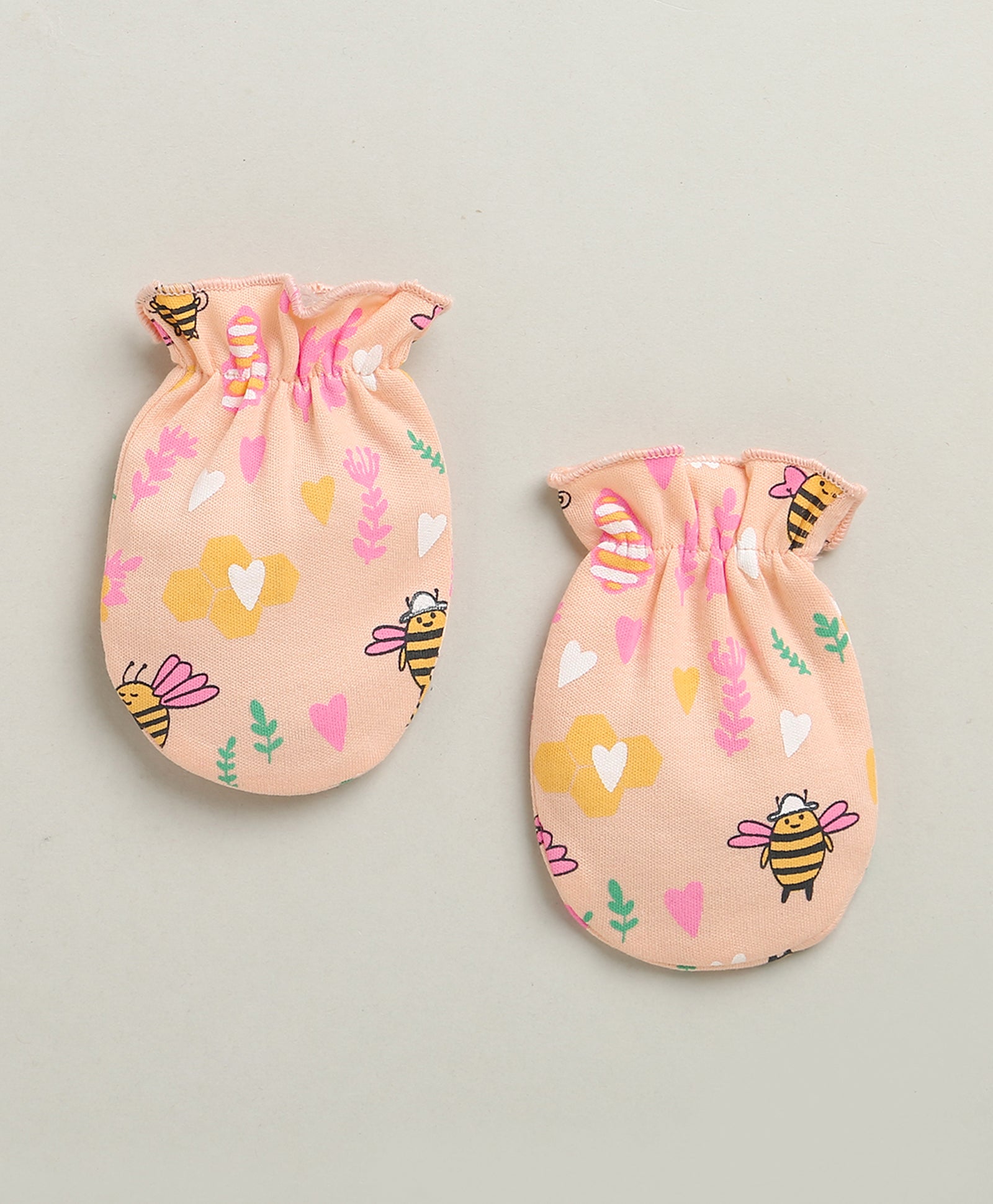 Peach Girls Cotton Cap Mitten Bootie Set