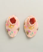 Bumzee Peach Animal Print Cap, Mitten & Bootie Set, 100% Cotton, with Mittens (Style Peb10934)