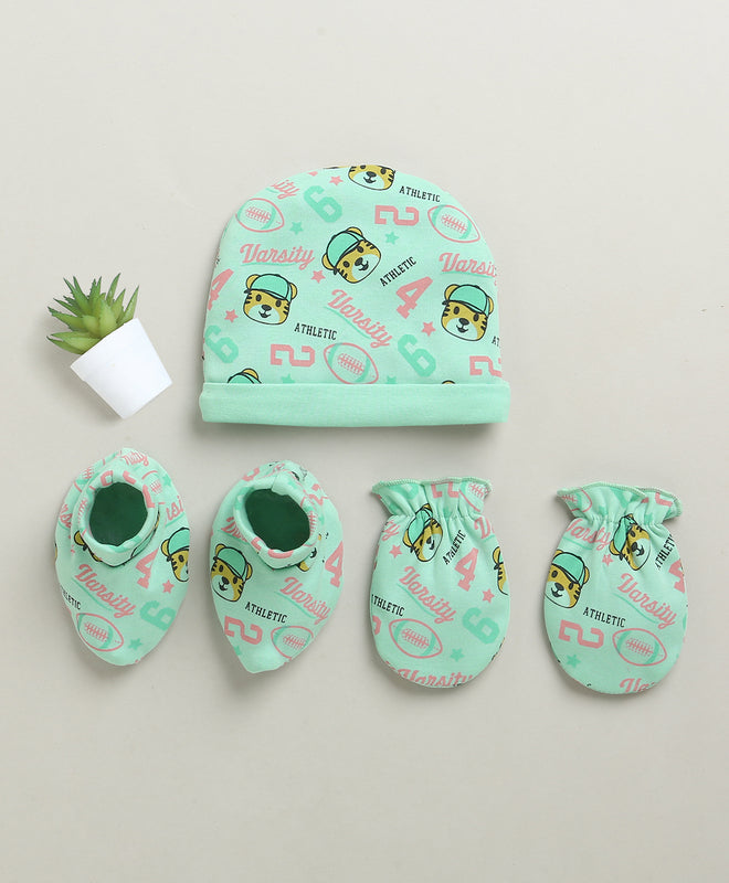 Mint Green Boys Cotton Cap Mitten Bootie Set