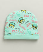 Bumzee Mint Green Animal Print Cap, Mitten & Bootie Set, 100% Cotton