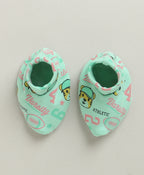 Bumzee Mint Green Animal Print Cap, Mitten & Bootie Set, 100% Cotton