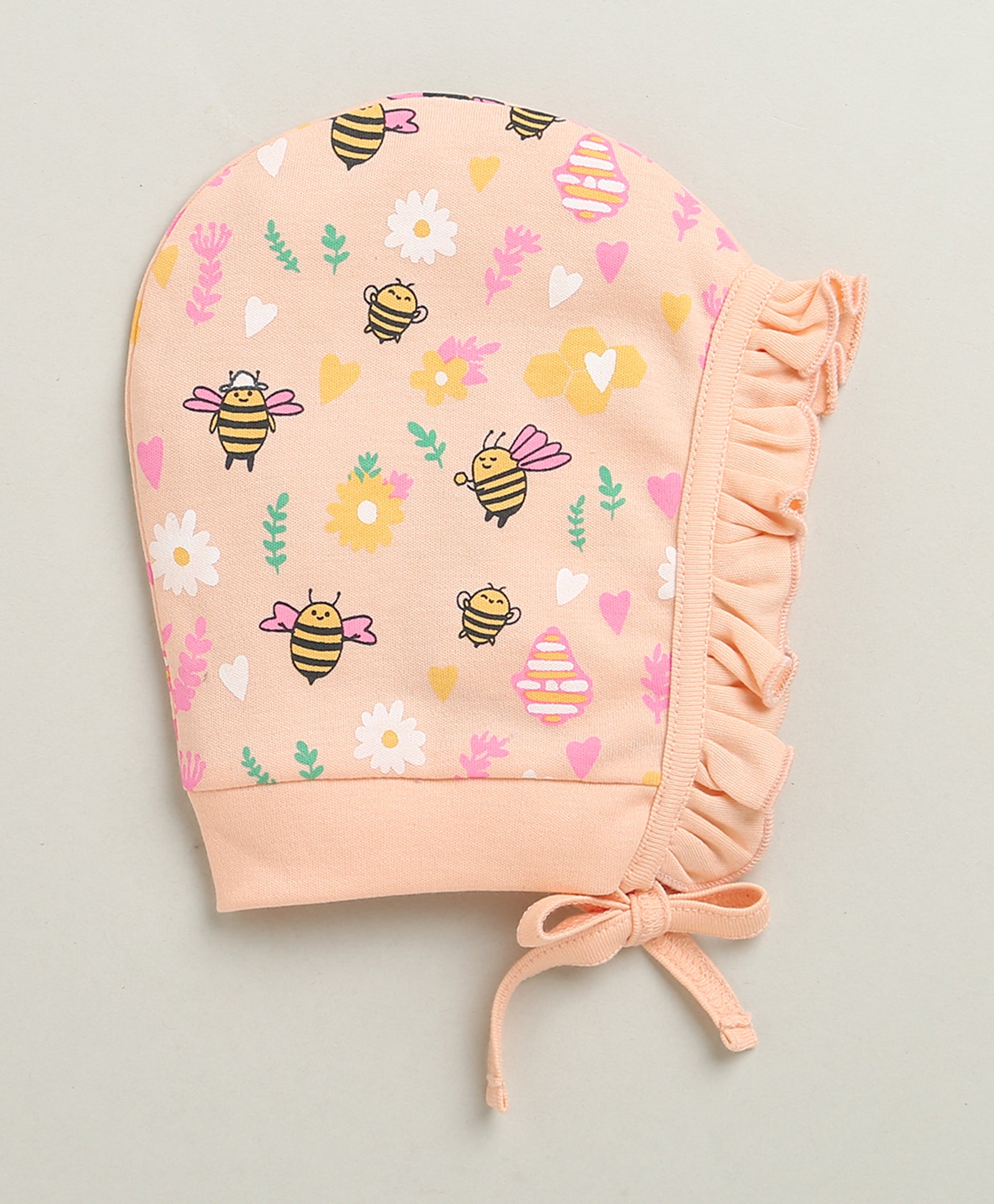 Peach & Pink Girls Cotton Pack Of 2 Bonet Cap
