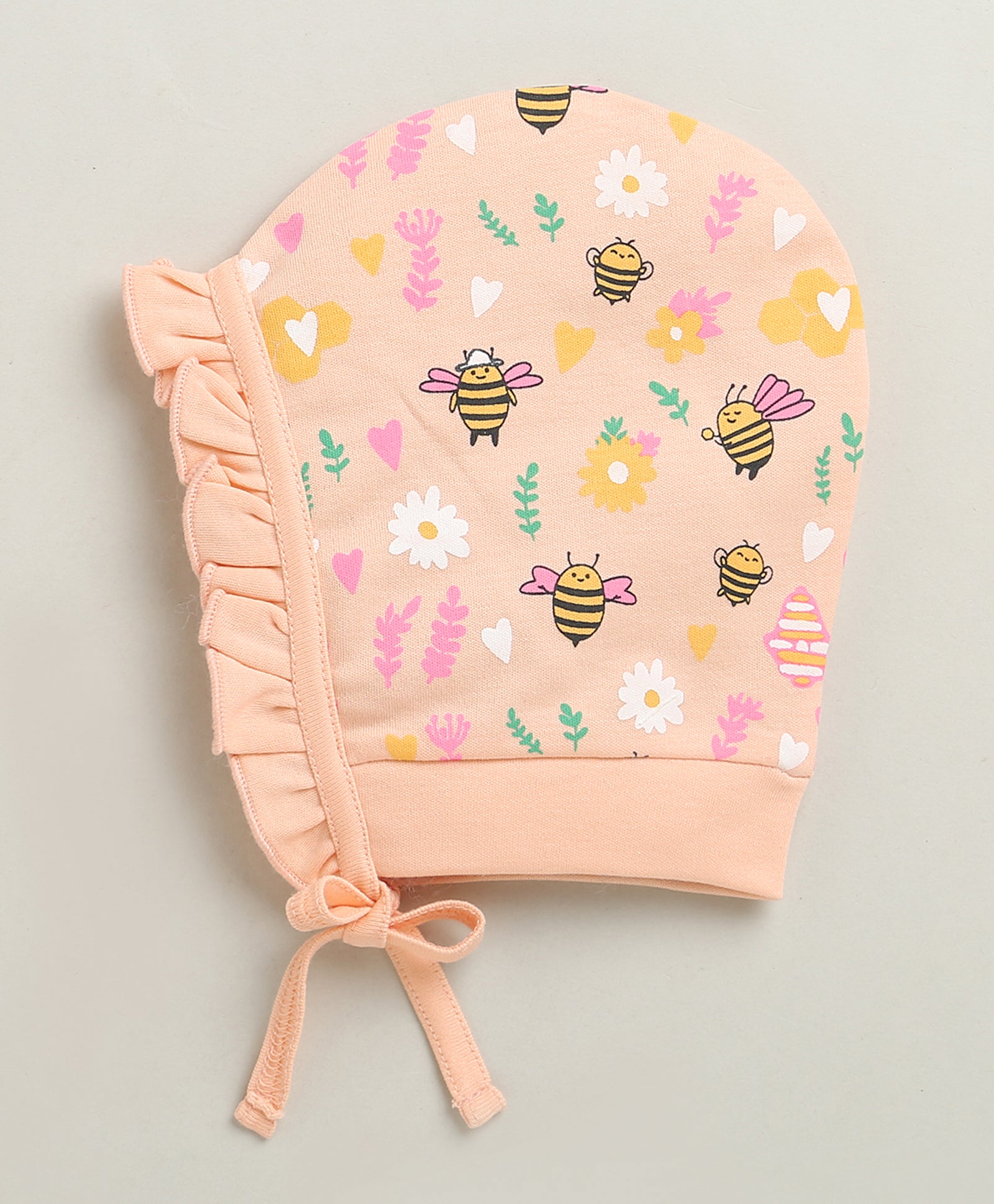 Peach & Pink Girls Cotton Pack Of 2 Bonet Cap