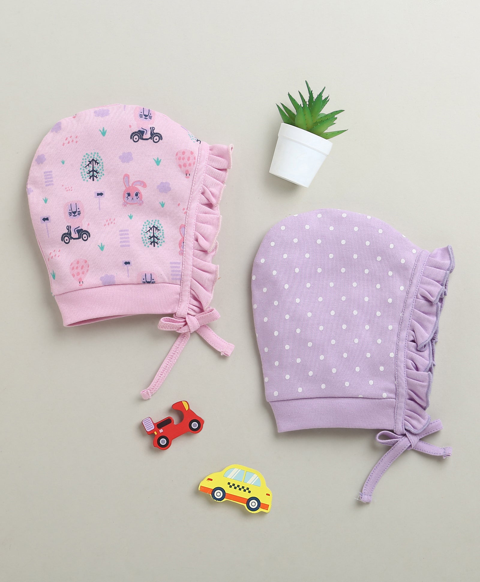 Lilac & Lavender Girls Cotton Pack Of 2 Bonet Cap