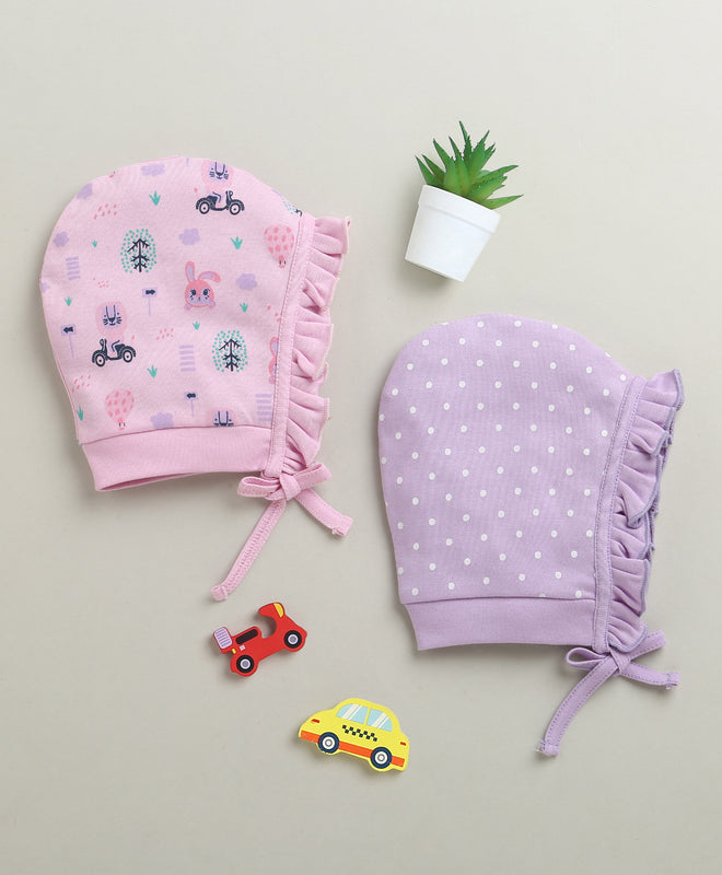 Lilac & Lavender Girls Cotton Pack Of 2 Bonet Cap
