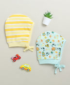 Bumzee Sky Blue & Yellow Graphic Print Cap, Pack of 2, 100% Cotton, Bonnet