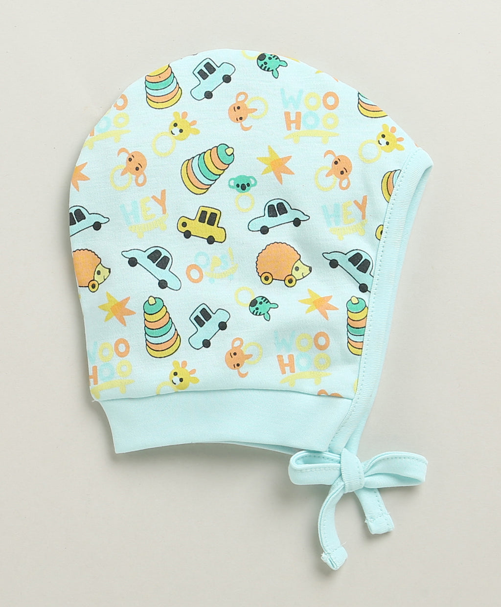 Bumzee Sky Blue & Yellow Graphic Print Cap, Pack of 2, 100% Cotton, Bonnet