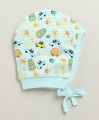 Bumzee Sky Blue & Yellow Graphic Print Cap, Pack of 2, 100% Cotton, Bonnet