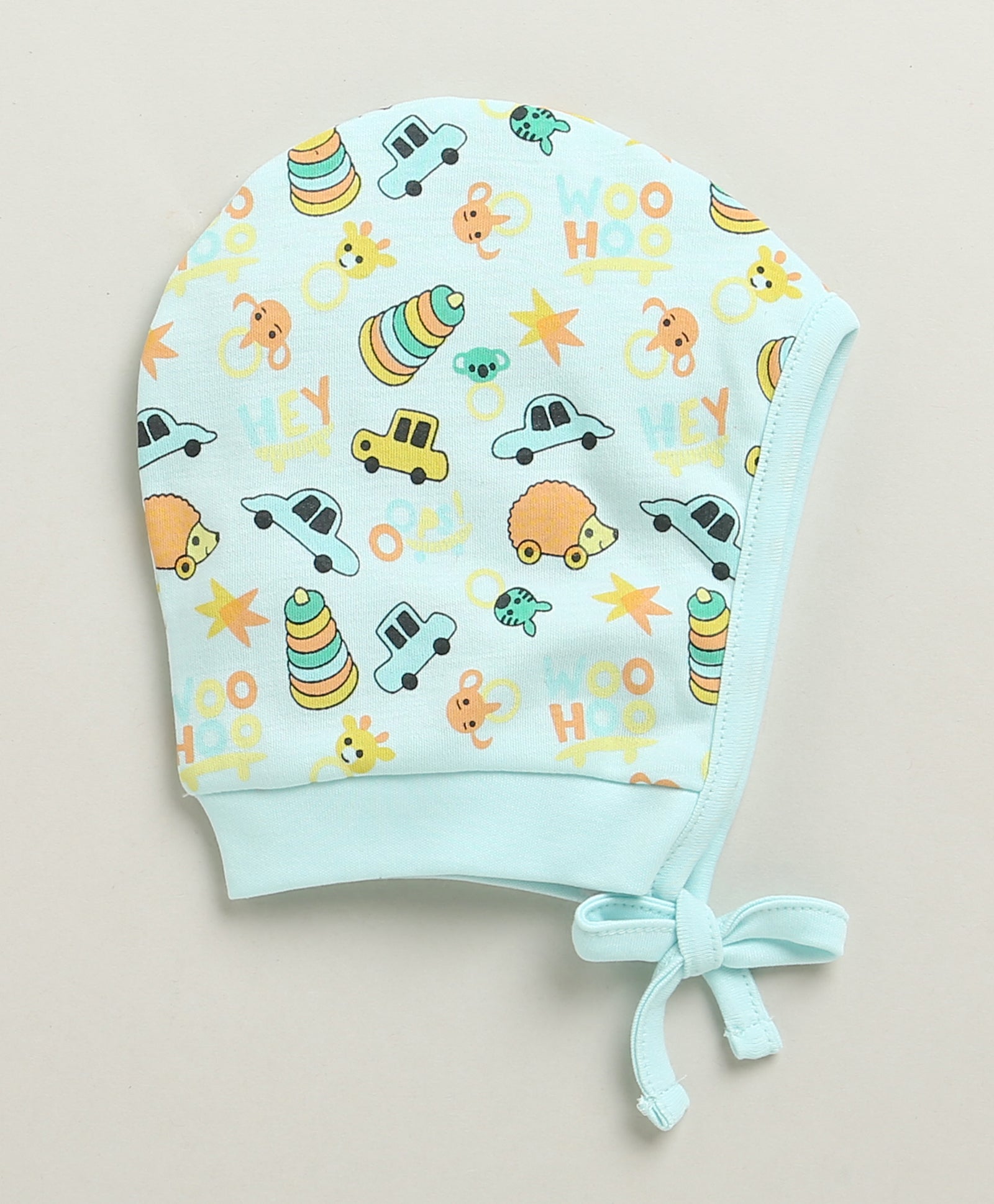 Sky Blue & Yellow Boys Cotton Pack Of 2 Bonet Cap