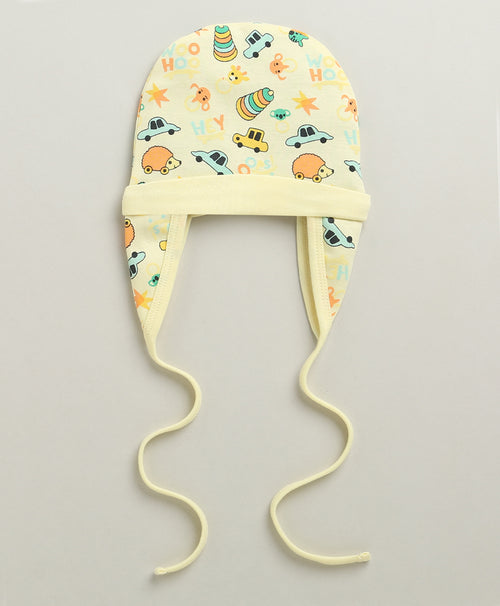 Boys 100% Cotton Car & Striped Cap - Yellow & Blue