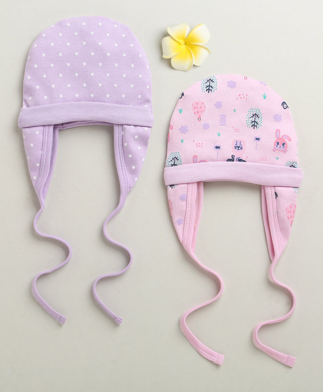 Lilac & Lavender Girls Cotton Pack Of 2 Cap With Ear Flap