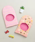 Bumzee Peach & Pink Animal Print Cap, Pack of 2, 100% Cotton (Style Peb10955)