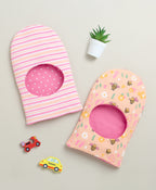 Bumzee Peach & Pink Animal Print Cap, Pack of 2, 100% Cotton (Style Peb10955)