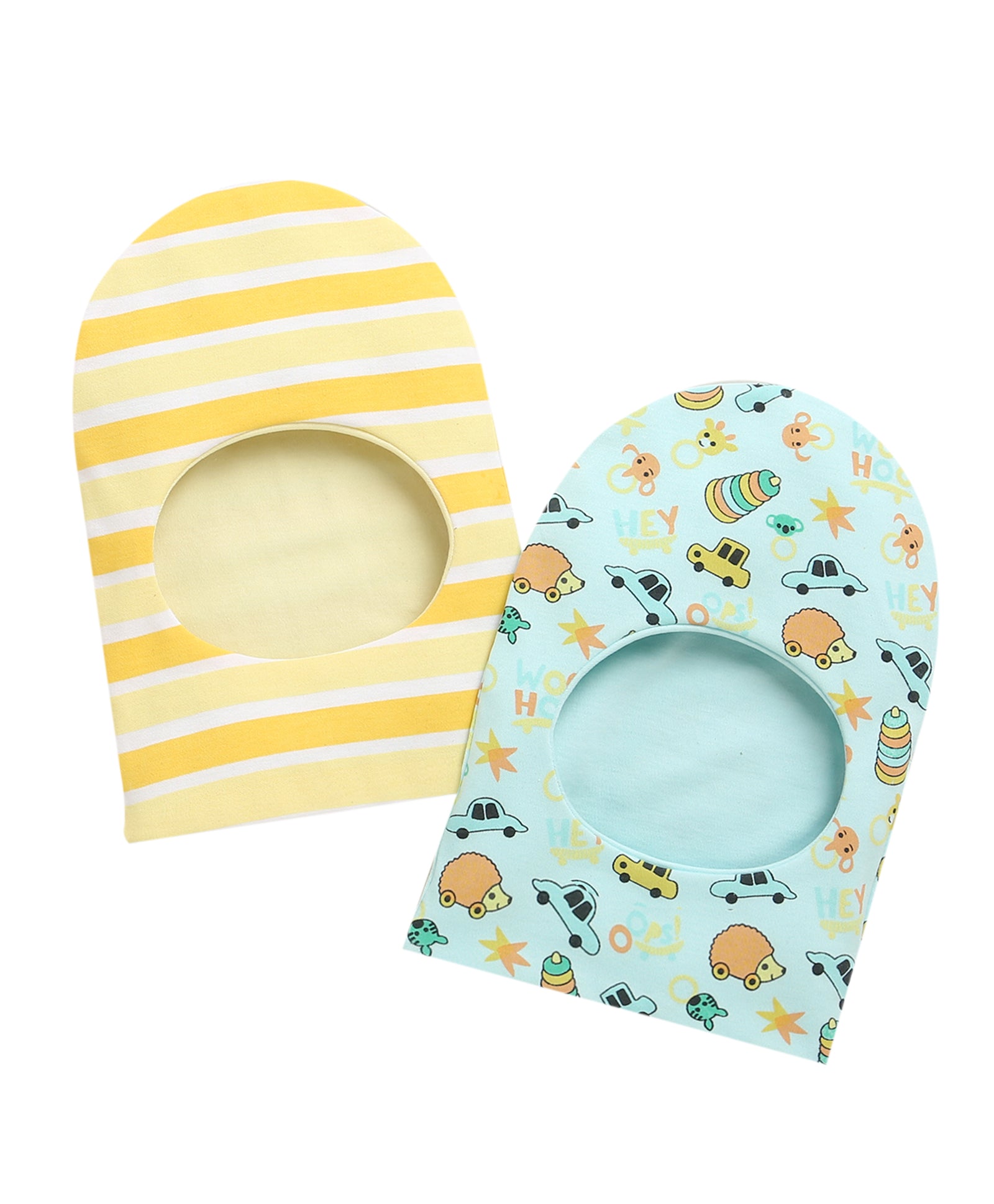 Sky Blue & Yellow Boys Cotton Pack Of 2 Monkey Cap
