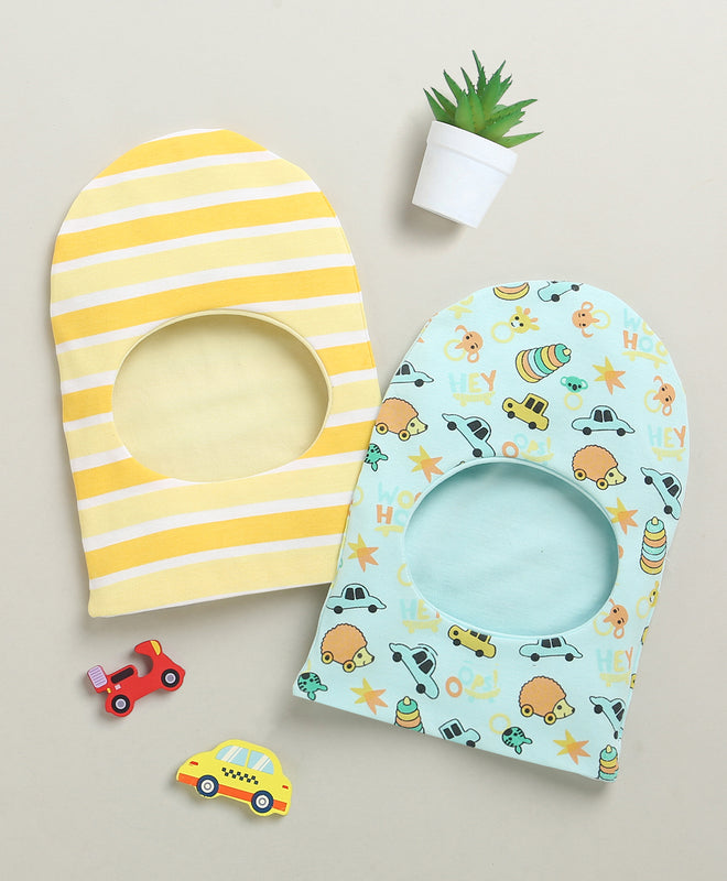 Sky Blue & Yellow Boys Cotton Pack Of 2 Monkey Cap