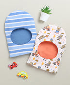 Bumzee White & Blue Animal Print Cap, Pack of 2, 100% Cotton
