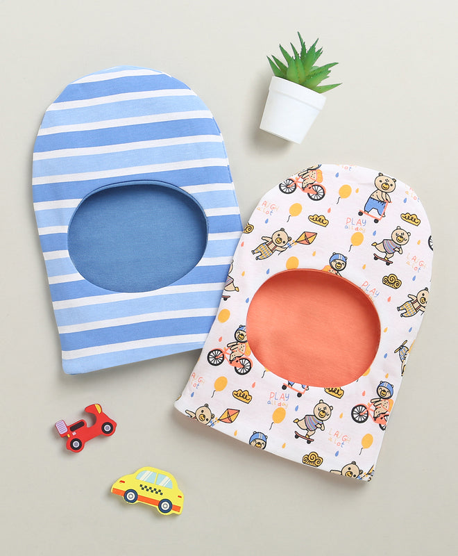 White & Blue Boys Cotton Pack Of 2 Monkey Cap
