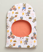 Bumzee White & Blue Animal Print Cap, Pack of 2, 100% Cotton