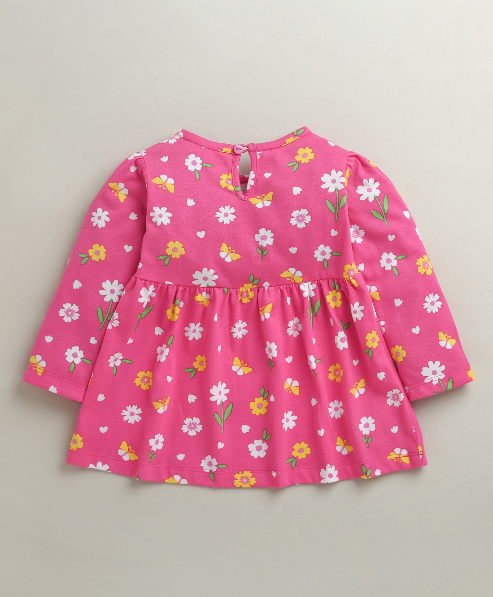 Pink Girls Full Sleeves Cotton Knee Length Frock