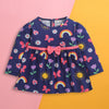 Navy Girls Full Sleeves Cotton Knee Length Frock