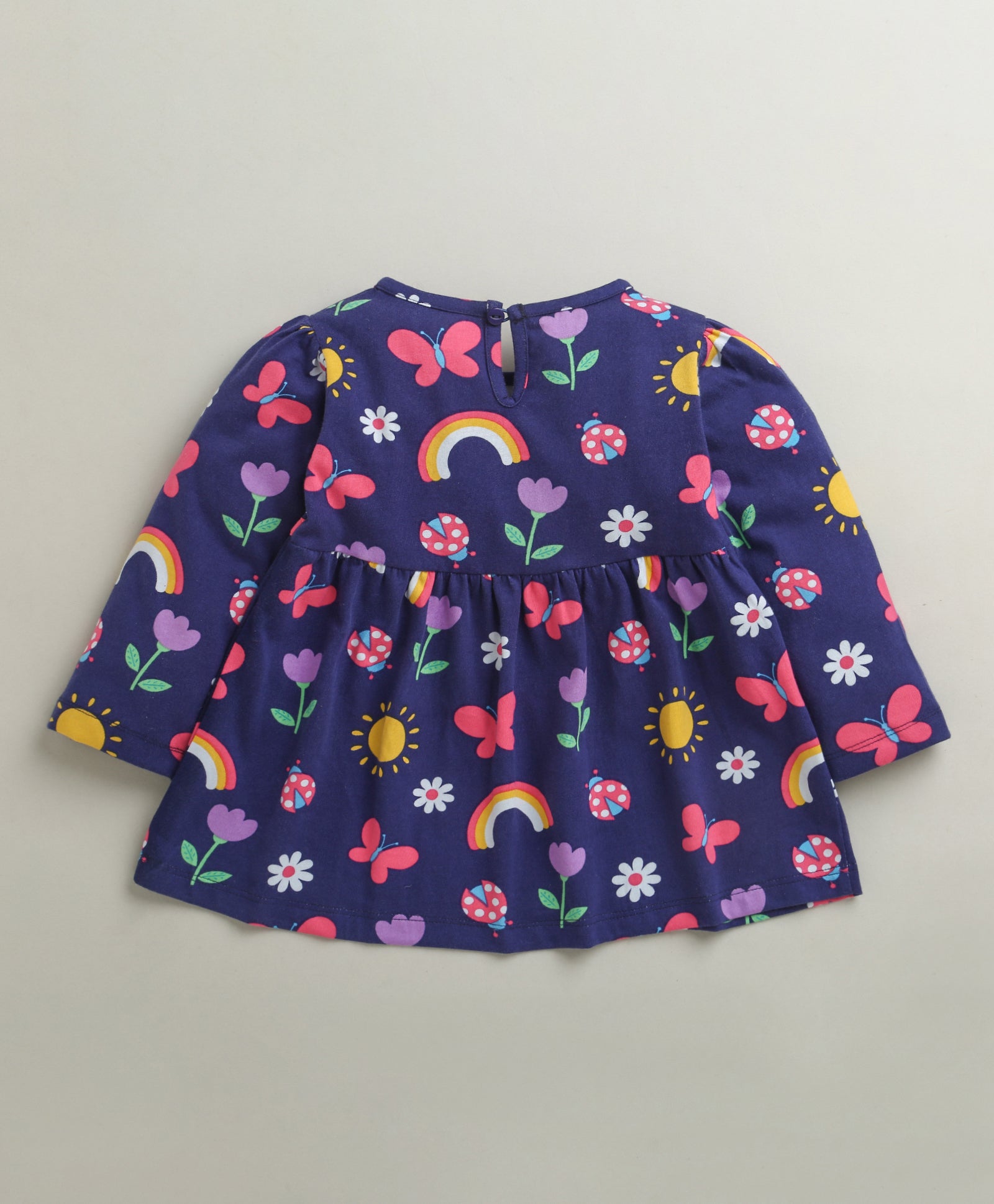 Navy Girls Full Sleeves Cotton Knee Length Frock