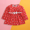 Red Girls Full Sleeves Cotton Knee Length Frock