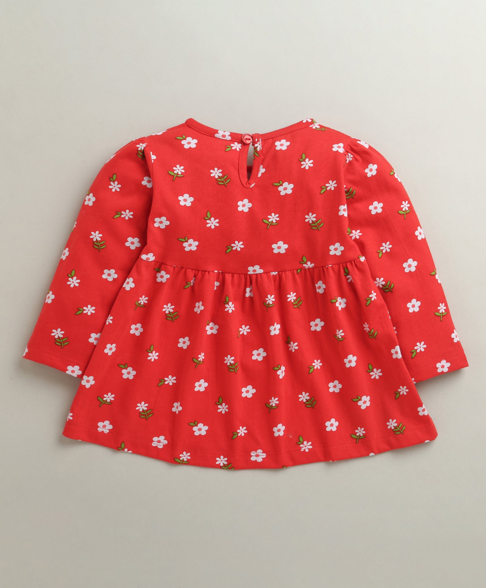 Red Girls Full Sleeves Cotton Knee Length Frock