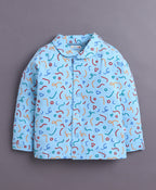 Bumzee Blue Graphic Print Nightsuit, Full Sleeves, 100% Cotton