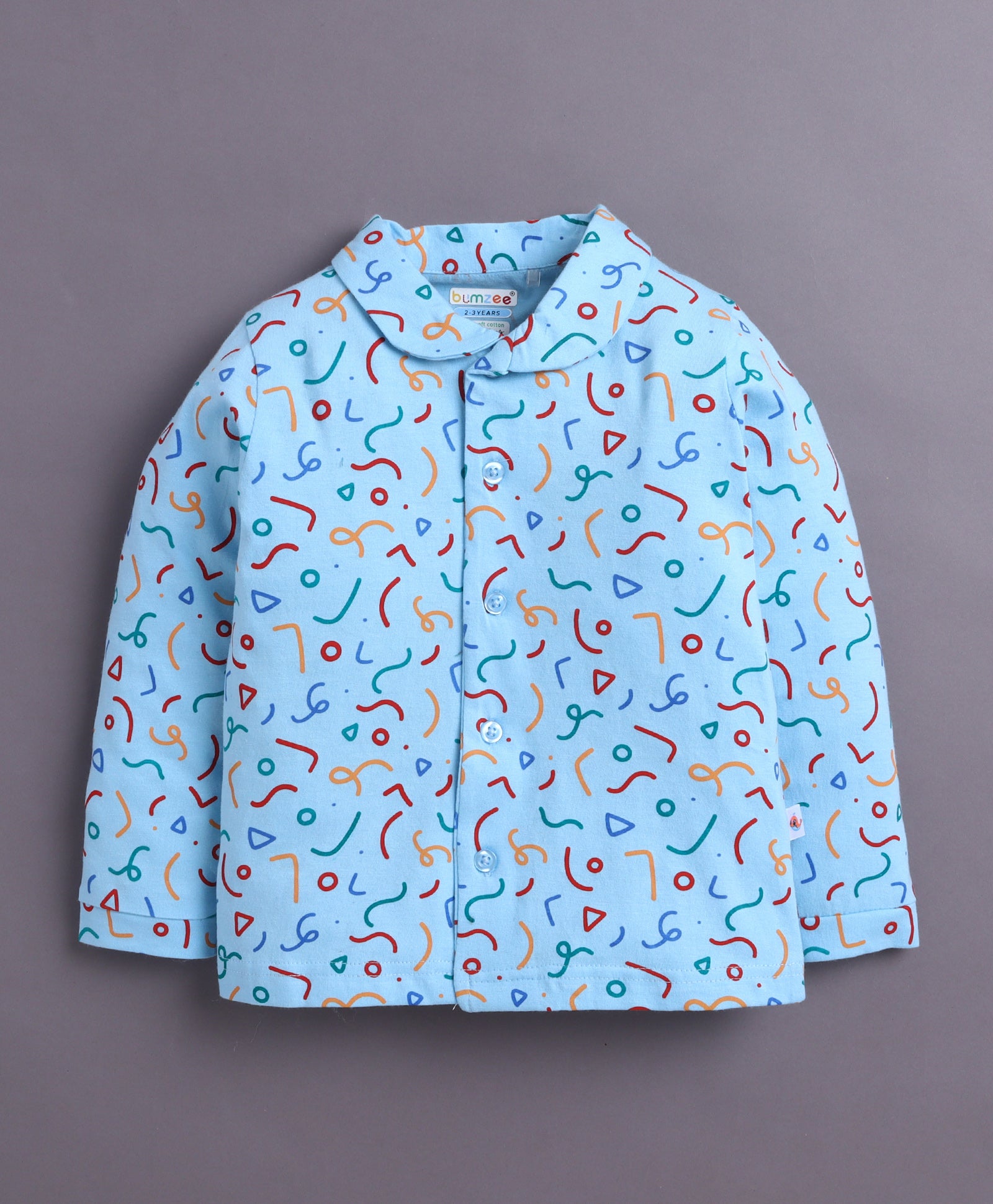 Blue Girls Full Sleeves Cotton Night Suit