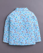 Bumzee Blue Graphic Print Nightsuit, Full Sleeves, 100% Cotton