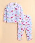 Bumzee White Animal Print Nightsuit, Full Sleeves, 100% Cotton (Style Peb10976)