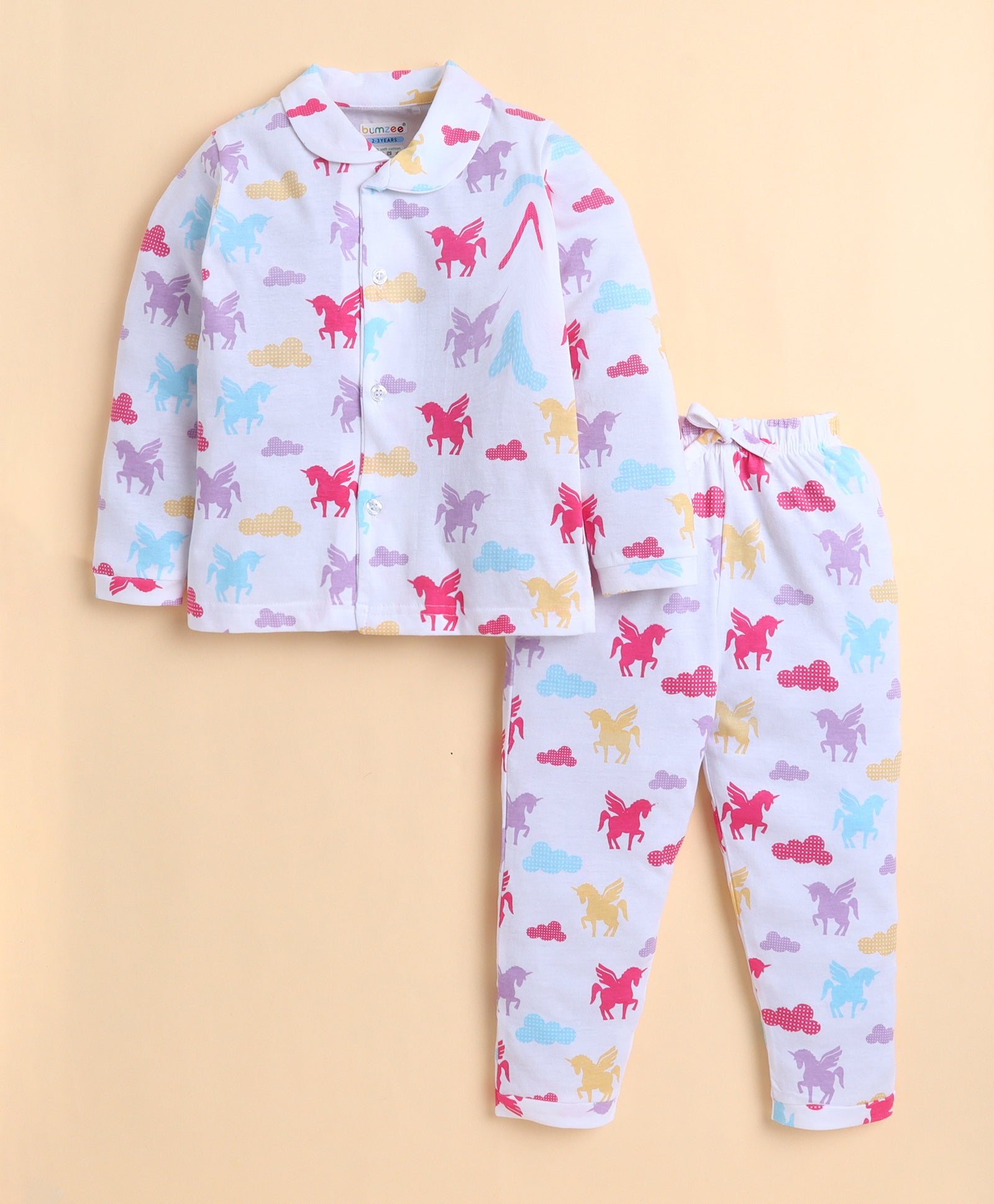 White Girls Full Sleeves Cotton Night Suit