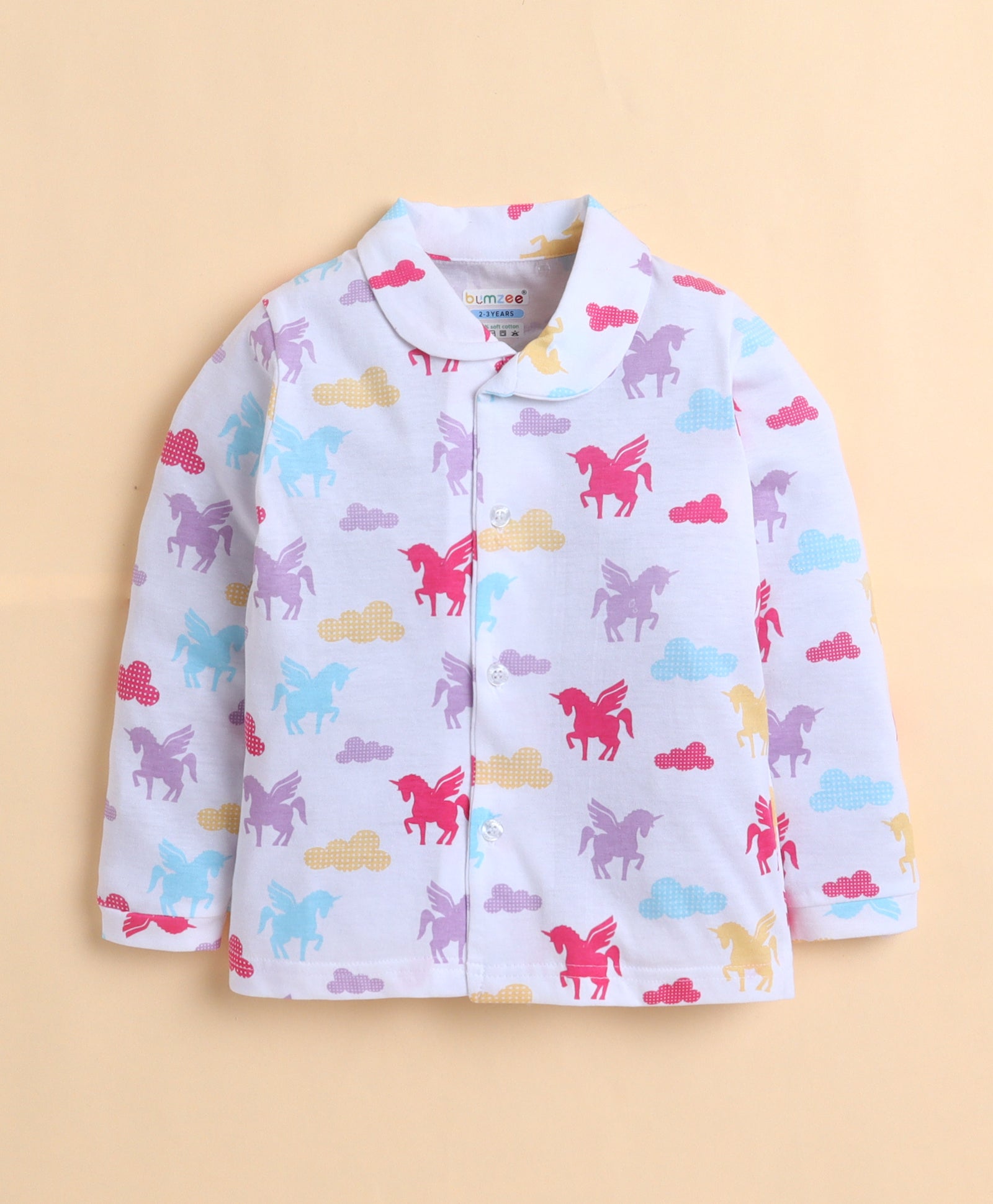White Girls Full Sleeves Cotton Night Suit