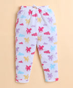 Bumzee White Animal Print Nightsuit, Full Sleeves, 100% Cotton (Style Peb10976)