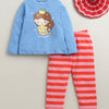 Blue & Pink Girls Full Sleeves Cotton T-Shirt & Pyjama Set