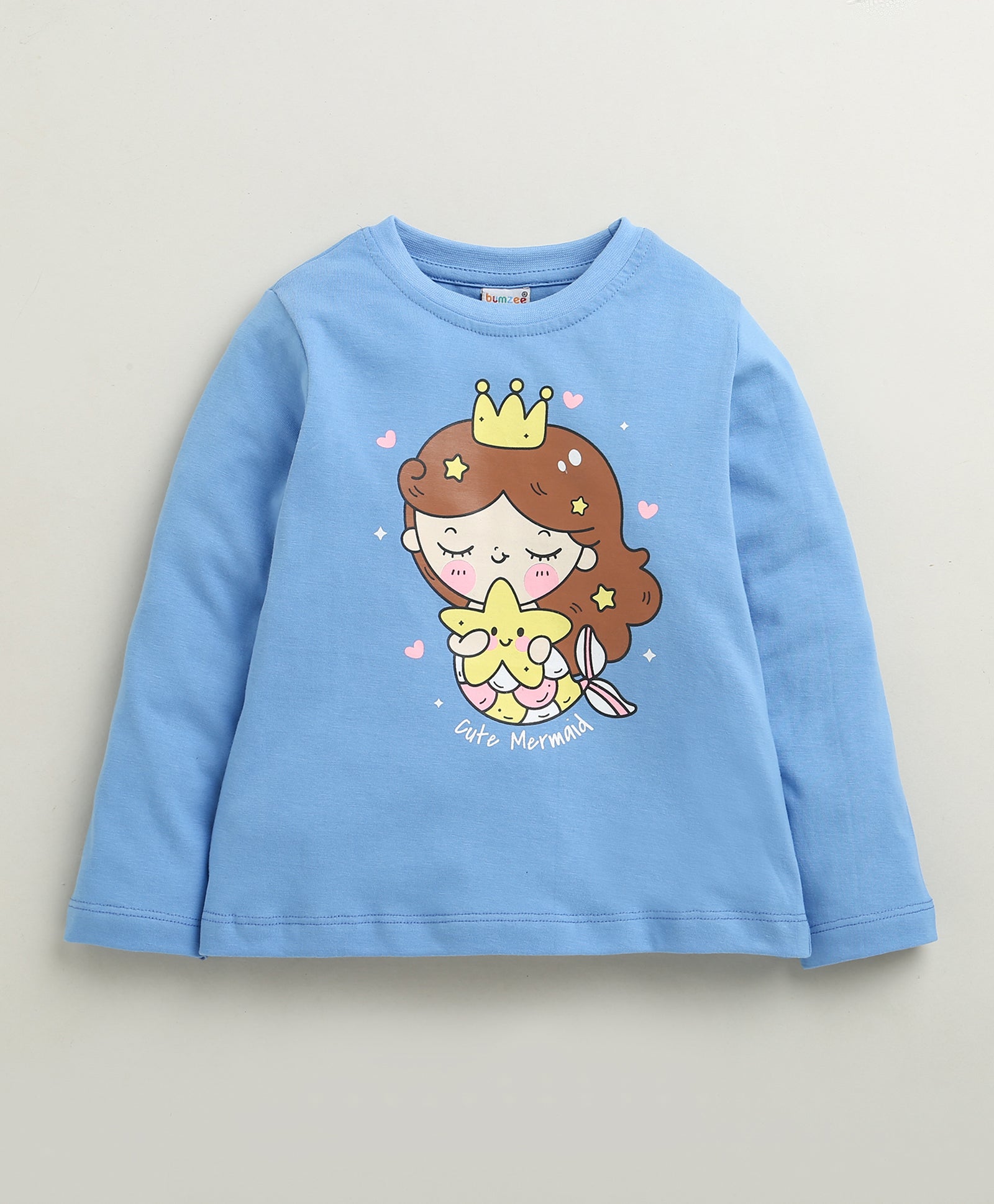 Blue & Pink Girls Full Sleeves Cotton T-Shirt & Pyjama Set