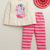 Beige & Pink Girls Full Sleeves Cotton T-Shirt & Pyjama Set