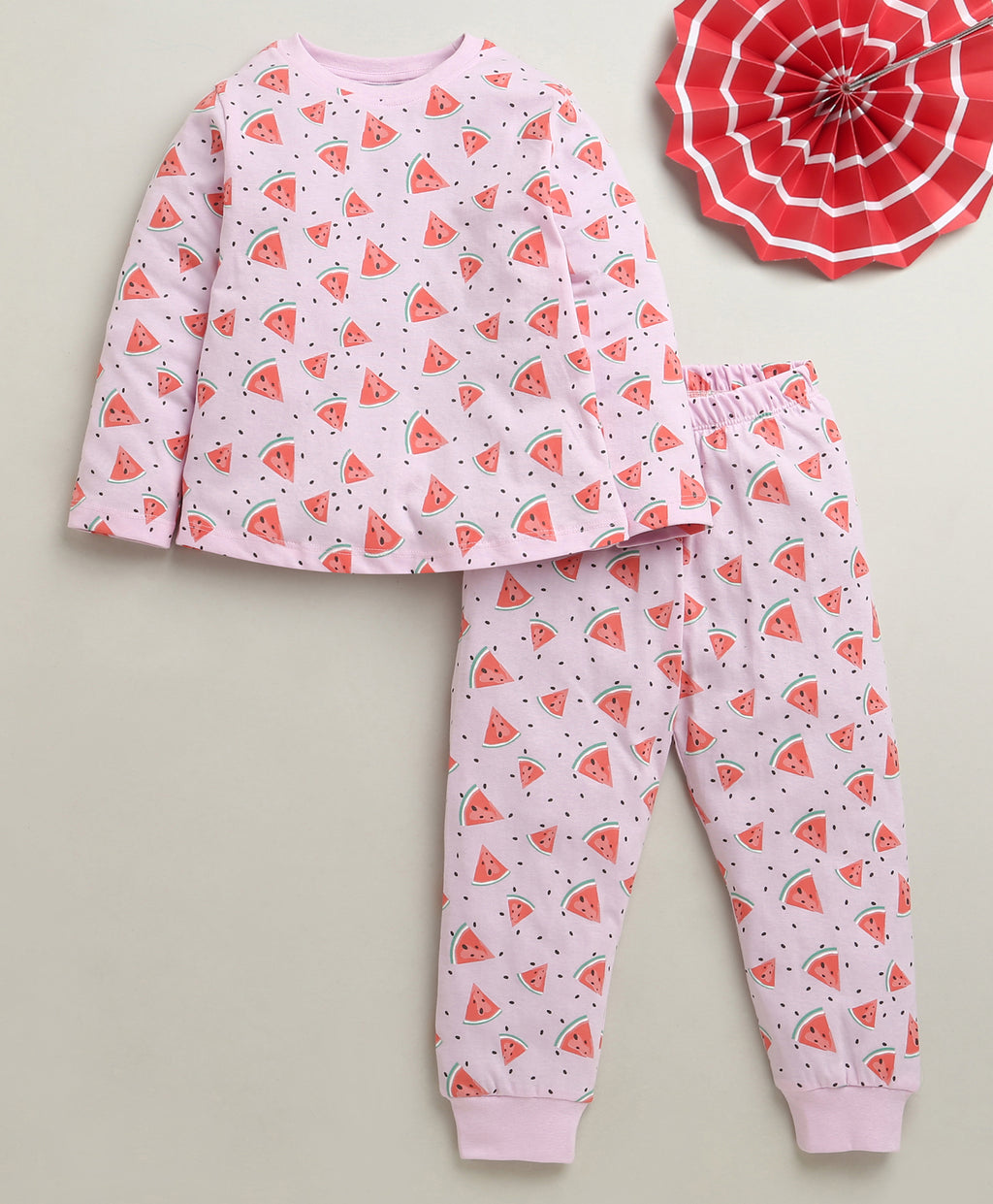 Bumzee Pink Graphic Print T-Shirt & Pyjama Set, Full Sleeves, 100% Cotton (Style Peb10983)